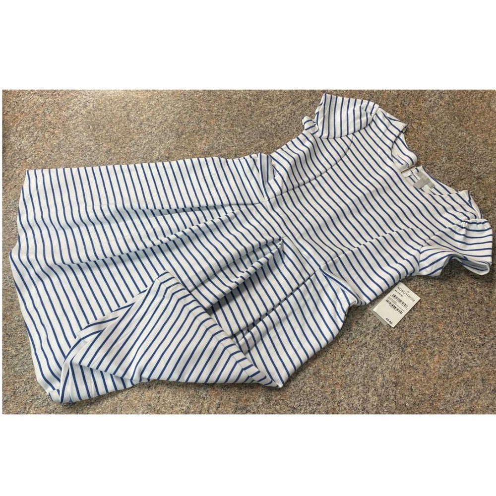 Nordstrom white blue striped cotton dress sz 14-16 NWT